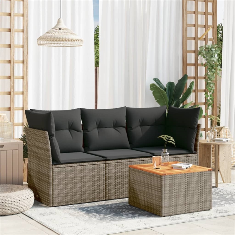 vidaXL 4 Piece Solid Acacia Wood Sofa Set in Gray/Brown