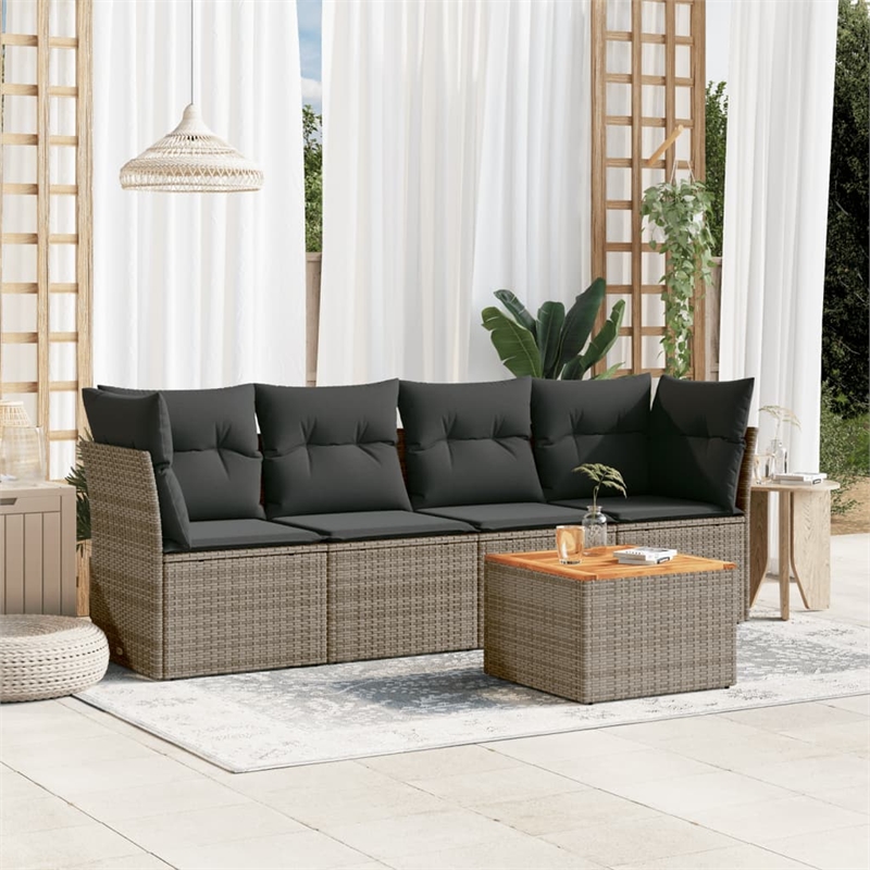 vidaXL 5 Piece Solid Acacia Wood Sofa Set in Gray/Brown