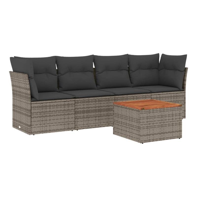 vidaXL 5 Piece Solid Acacia Wood Sofa Set in Gray/Brown