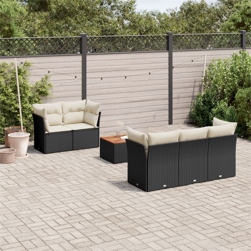 vidaXL 6 Piece Solid Acacia Wood Sofa Set in Black/White/Cream