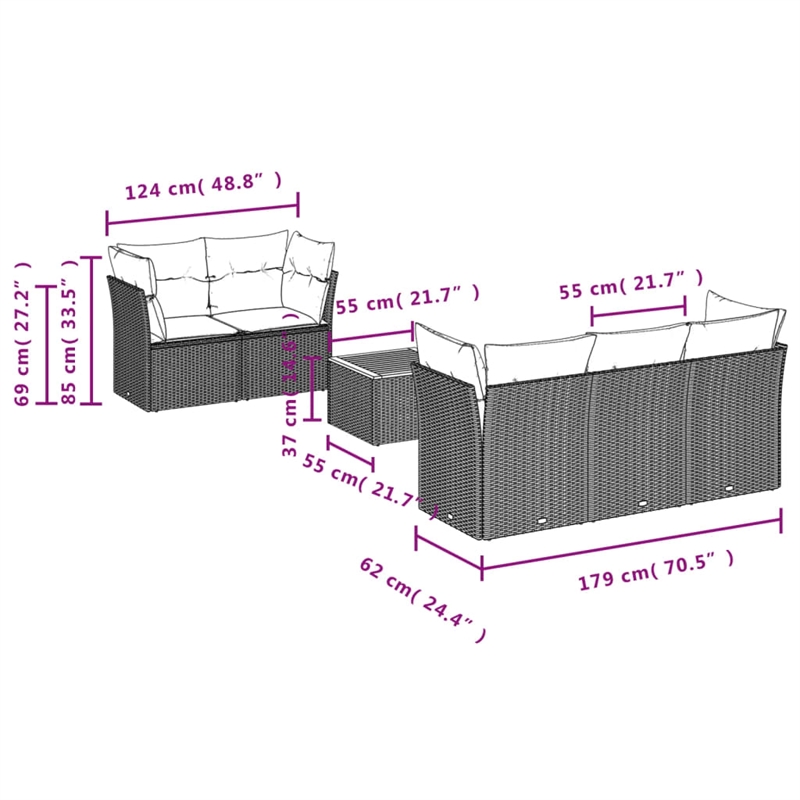 vidaXL 6 Piece Solid Acacia Wood Sofa Set in Black/White/Cream