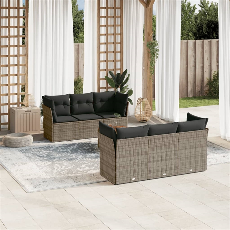 vidaXL 7 Piece Solid Acacia Wood Sofa Set in Gray/Brown