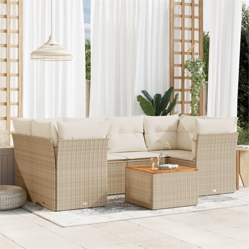 vidaXL 7 Piece Solid Acacia Wood Sofa Set in White/Brown/Cream/Beige
