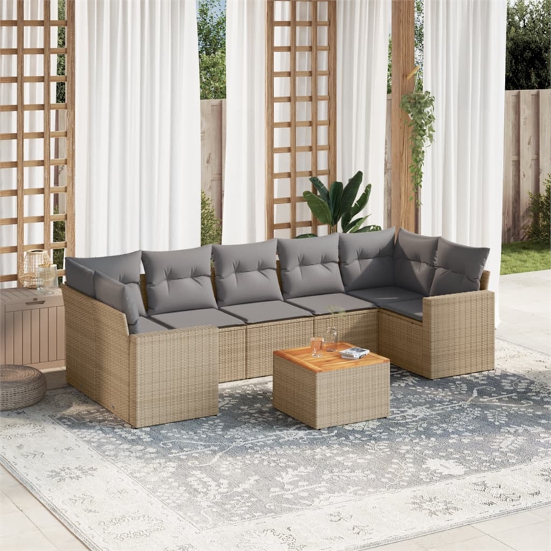 vidaXL 8 Piece Solid Acacia Wood Sofa Set in Gray/Beige