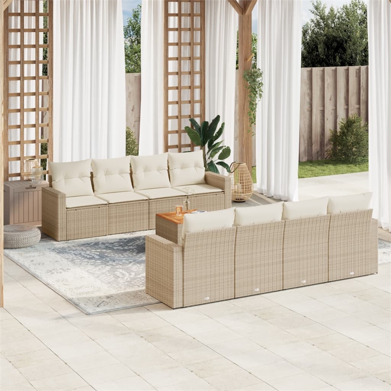 vidaXL 9 Piece Solid Acacia Wood Sofa Set in White/Cream/Beige