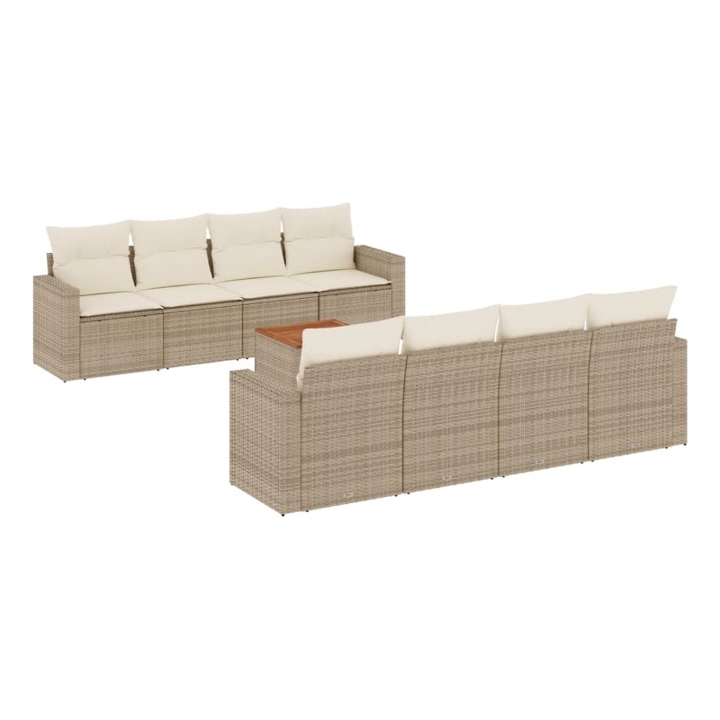vidaXL 9 Piece Solid Acacia Wood Sofa Set in White/Cream/Beige