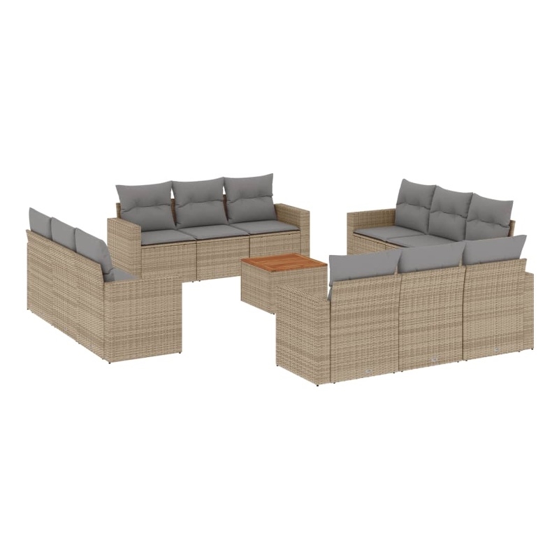 vidaXL 13 Piece Solid Acacia Wood Sofa Set in Brown/Beige