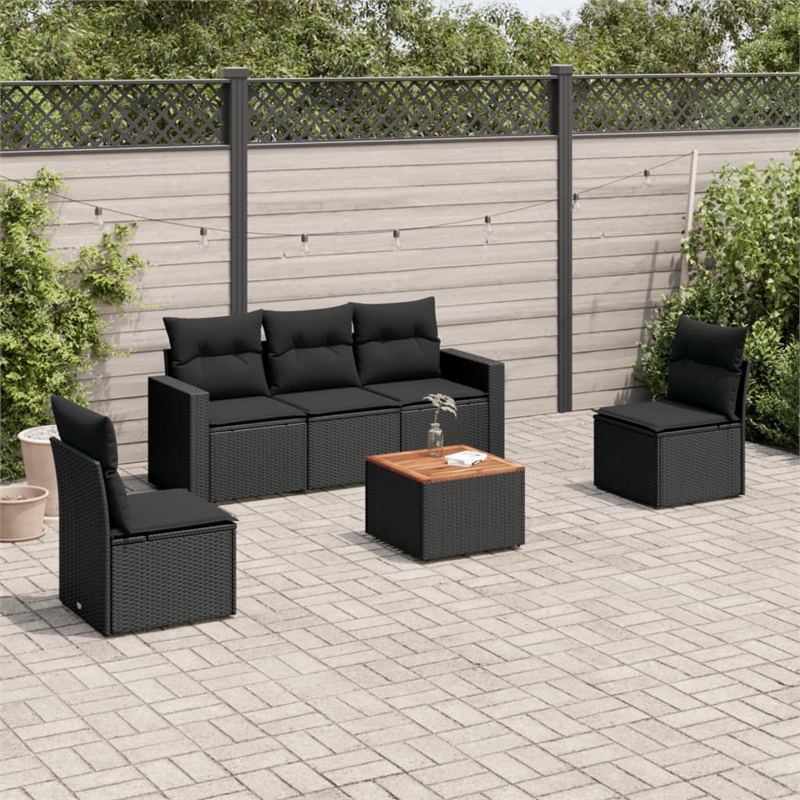 vidaXL 6 Piece Solid Acacia Wood Sofa Set in Black/Brown