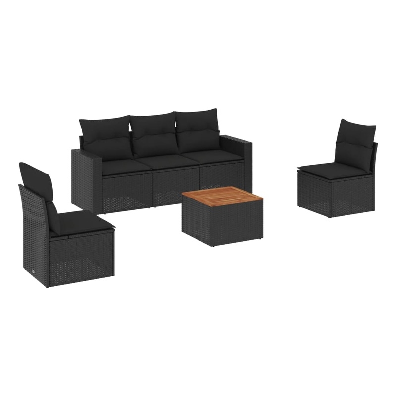 vidaXL 6 Piece Solid Acacia Wood Sofa Set in Black/Brown