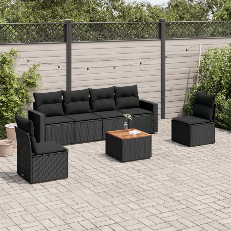 vidaXL 7 Piece Solid Acacia Wood Sofa Set in Black/Brown