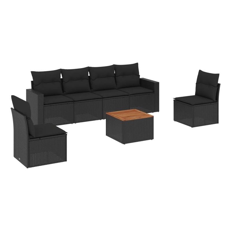 vidaXL 7 Piece Solid Acacia Wood Sofa Set in Black/Brown