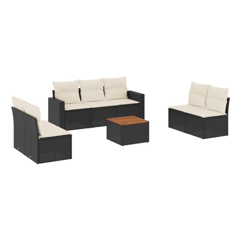 vidaXL 8 Piece Solid Acacia Wood Sofa Set in Black/Cream