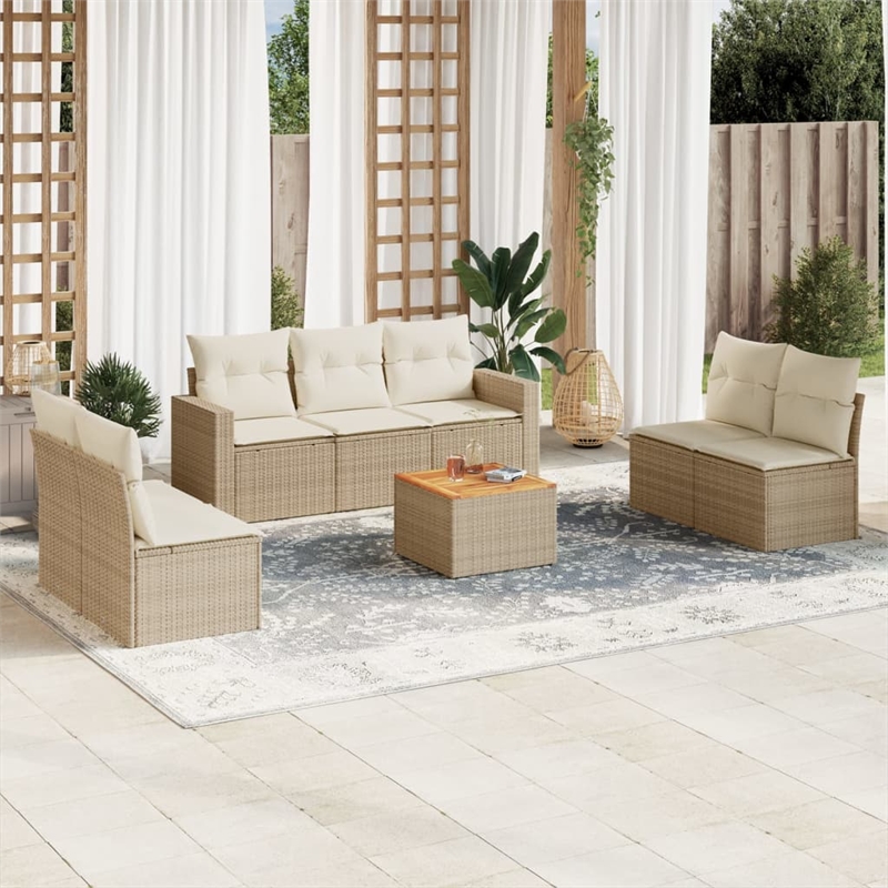 vidaXL 8 Piece Solid Acacia Wood Small Sofa Set in Brown/Cream/Beige