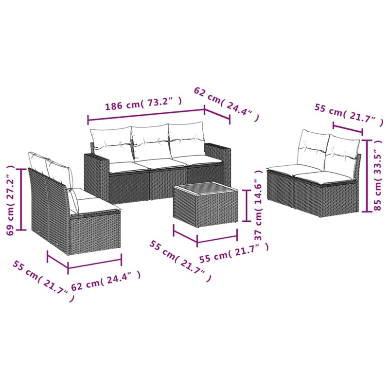 vidaXL 8 Piece Solid Acacia Wood Small Sofa Set in Brown/Cream/Beige