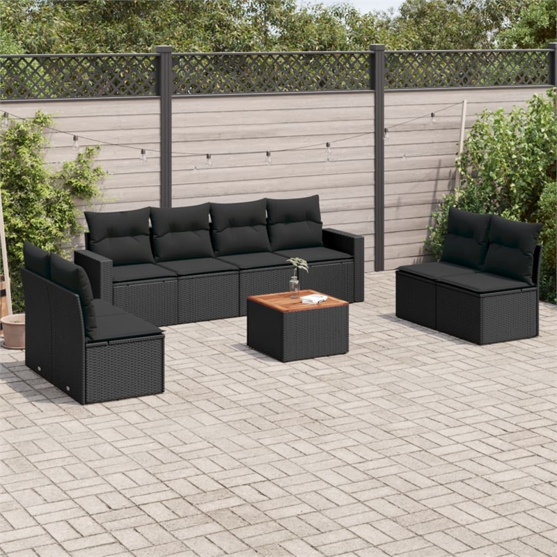 vidaXL 9 Piece Solid Acacia Wood Sofa Set in Black/Brown