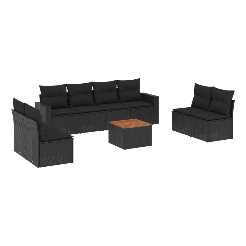 vidaXL 9 Piece Solid Acacia Wood Sofa Set in Black/Brown