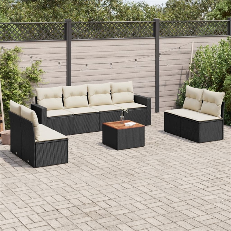 vidaXL 9 Piece Solid Acacia Wood Sofa Set in Black/White/Brown/Cream