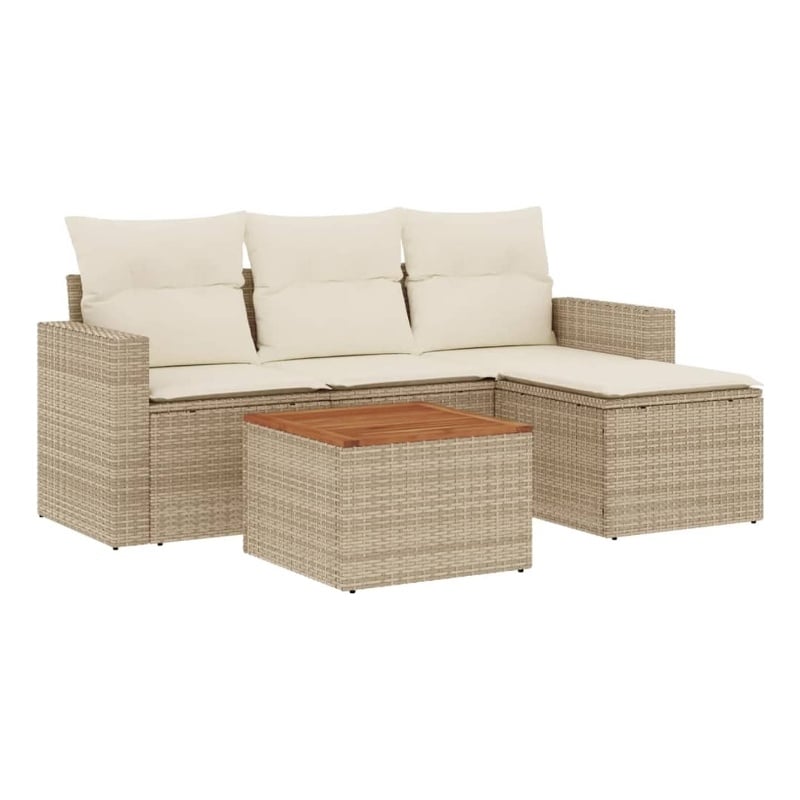 vidaXL 5 Piece Solid Acacia Wood Sofa Set in Brown/Cream/Beige