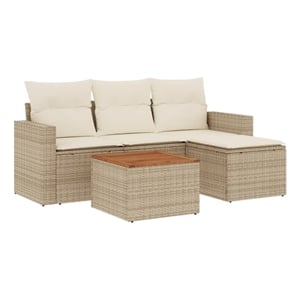 vidaxl 5 piece solid acacia wood sofa set in brown/cream/beige