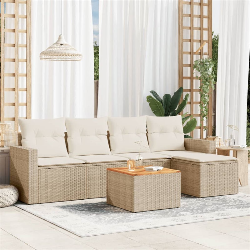 vidaXL 6 Piece Solid Acacia Wood Sofa Set in White/Cream/Beige