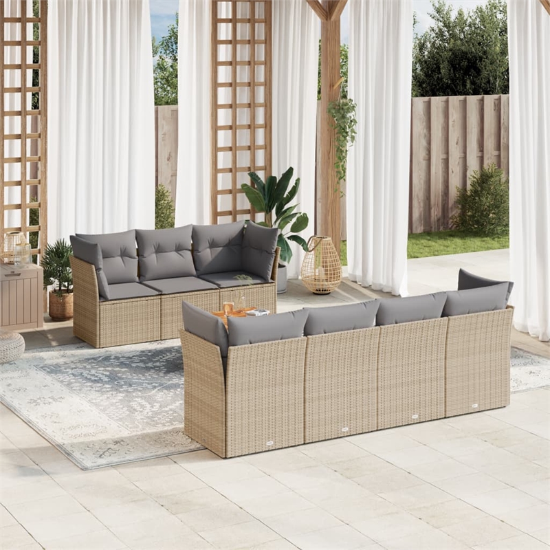 vidaXL 8 Piece Solid Acacia Wood Sofa Set in Gray/Brown/Beige