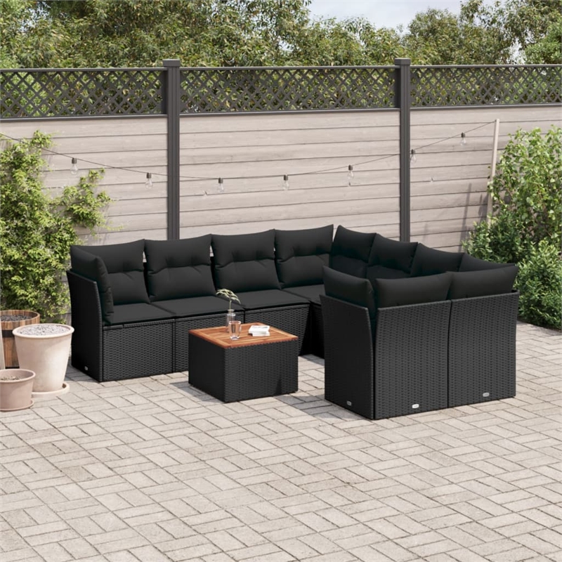 vidaXL 9 Piece Solid Acacia Wood Sofa Set in Black/Brown