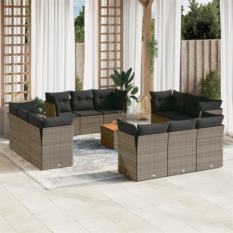vidaXL 13 Piece Solid Acacia Wood Sofa Set in Gray/Brown