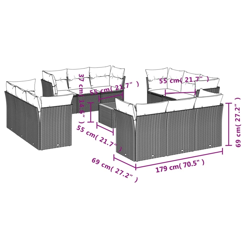 vidaXL 13 Piece Solid Acacia Wood Sofa Set in Gray/Brown