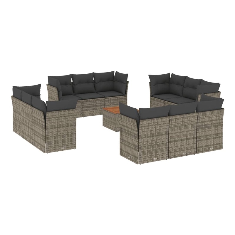 vidaXL 13 Piece Solid Acacia Wood Sofa Set in Gray/Brown
