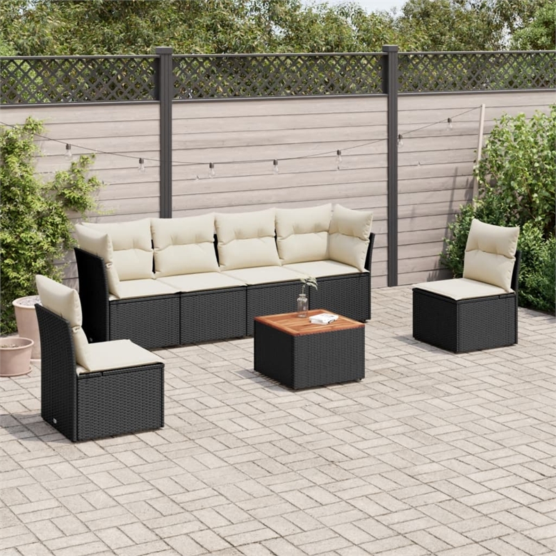 vidaXL 7 Piece Solid Acacia Wood Sofa Set in Black/White/Cream