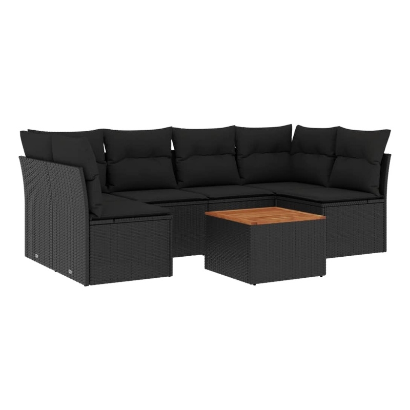 vidaXL 7 Piece Solid Acacia Wood Sofa Set in Black/Brown
