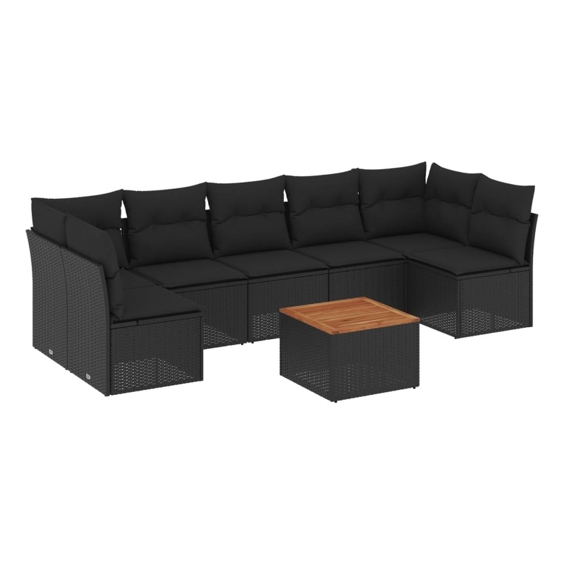 vidaXL 8 Piece Solid Acacia Wood Large Sofa Set in Black/Brown