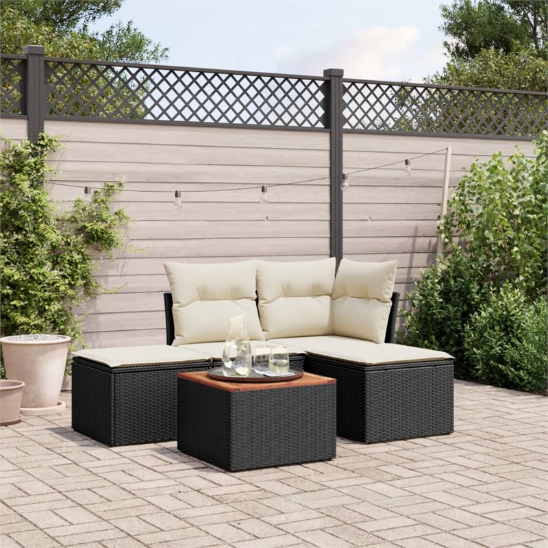 vidaXL 5 Piece Solid Acacia Wood Sofa Set in Black/Cream
