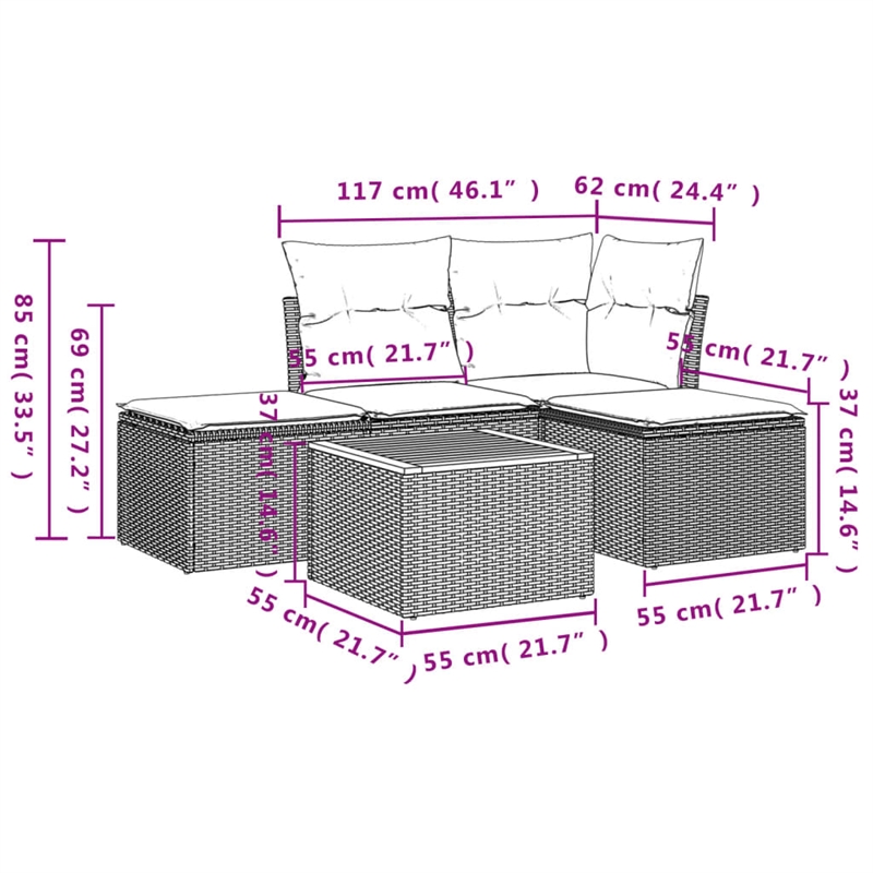 vidaXL 5 Piece Solid Acacia Wood Sofa Set in Black/Cream
