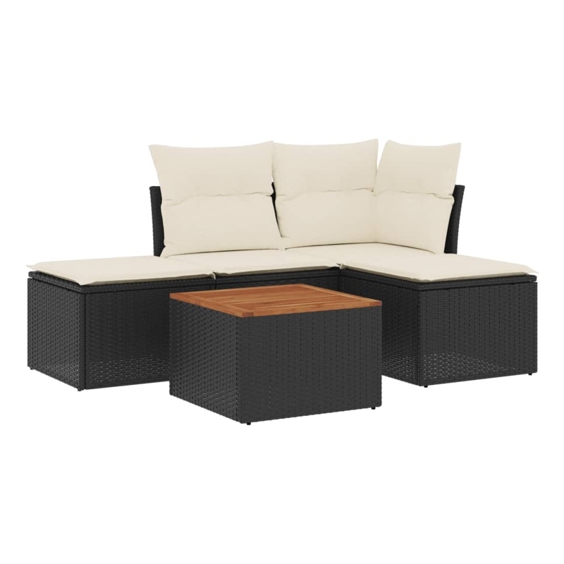 vidaXL 5 Piece Solid Acacia Wood Sofa Set in Black/Cream