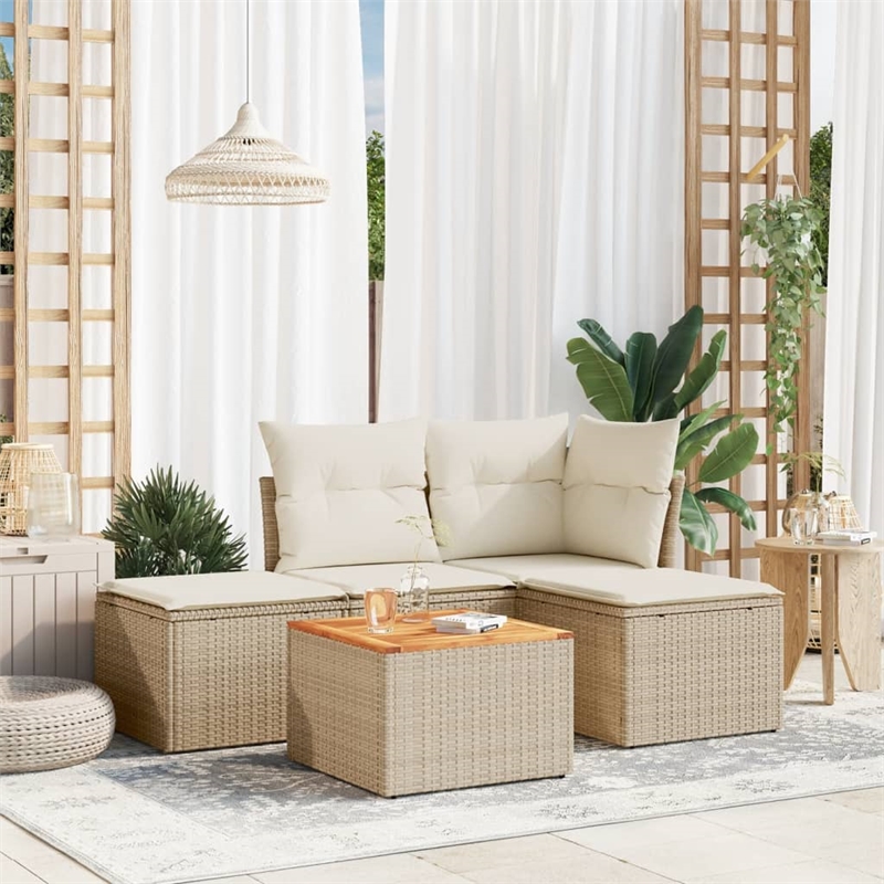 vidaXL 5 Piece Solid Acacia Wood Sofa Set in Brown/Cream/Beige