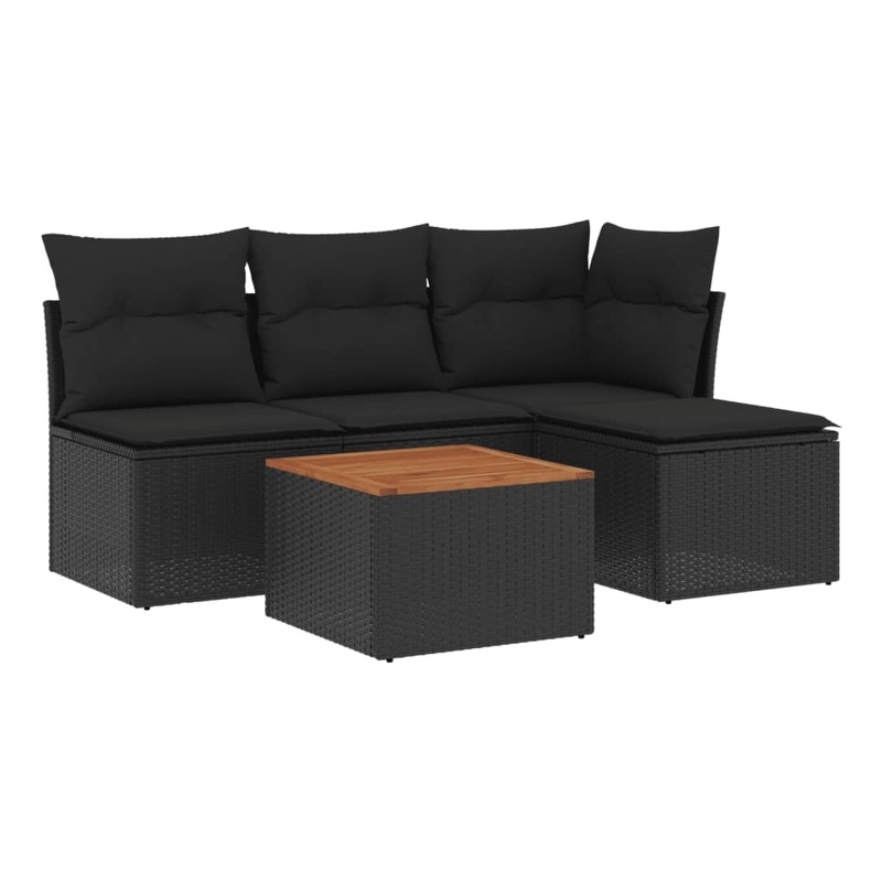 vidaXL 5 Piece Solid Acacia Wood Sofa Set in Black/Brown