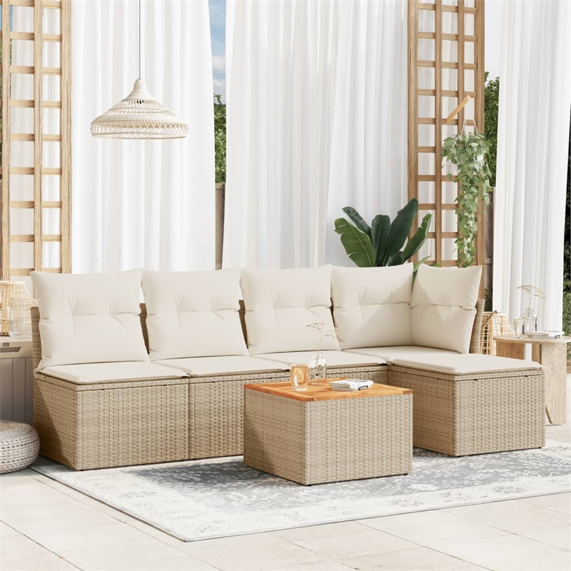 vidaXL 6 Piece Solid Acacia Wood Sofa Set in White/Cream/Beige