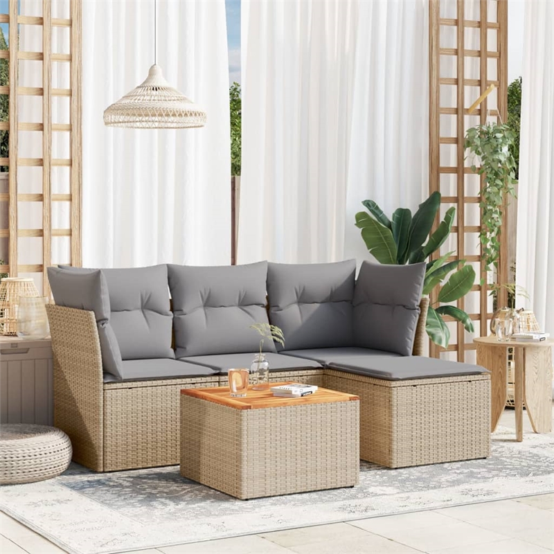 vidaXL 5 Piece Solid Acacia Wood Sofa Set in Gray/Brown/Beige