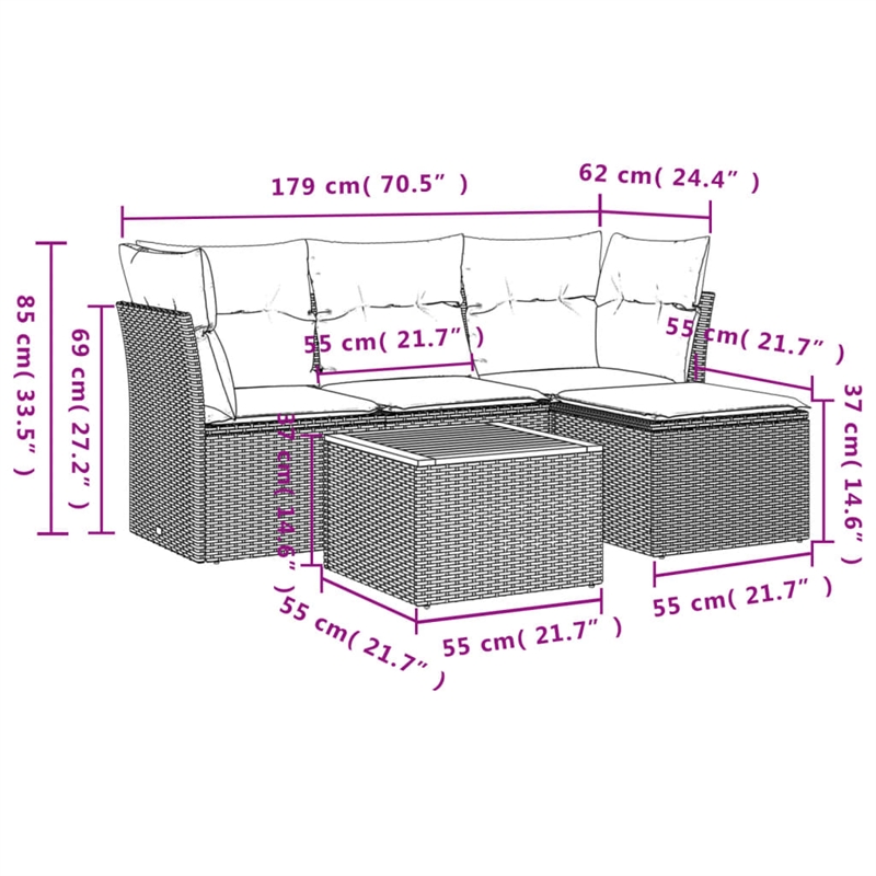 vidaXL 5 Piece Solid Acacia Wood Sofa Set in Gray/Brown/Beige