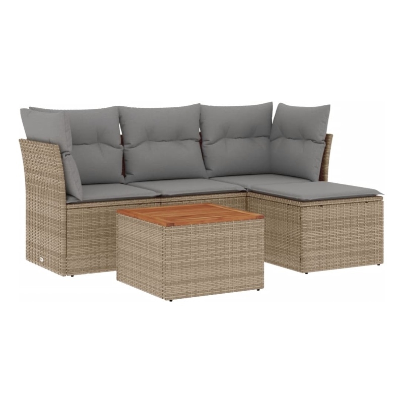 vidaXL 5 Piece Solid Acacia Wood Sofa Set in Gray/Brown/Beige