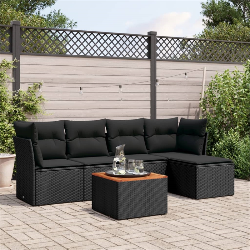 vidaXL 6 Piece Solid Acacia Wood Large Sofa Set in Black/Brown