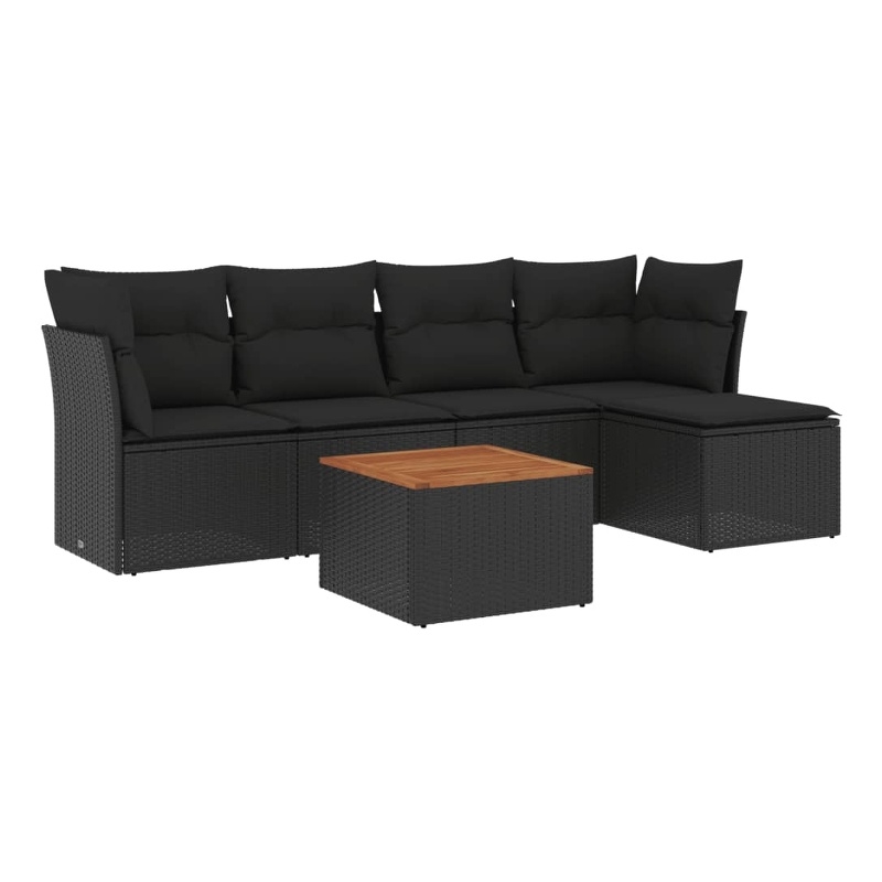 vidaXL 6 Piece Solid Acacia Wood Large Sofa Set in Black/Brown