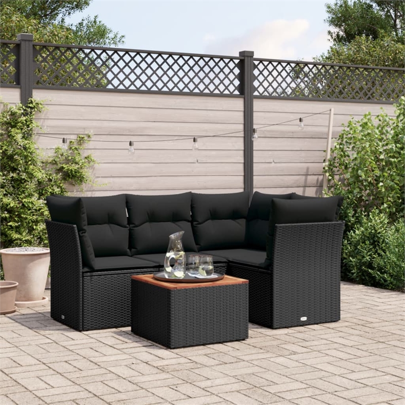 vidaXL 5 Piece Solid Acacia Wood Sofa Set in Black