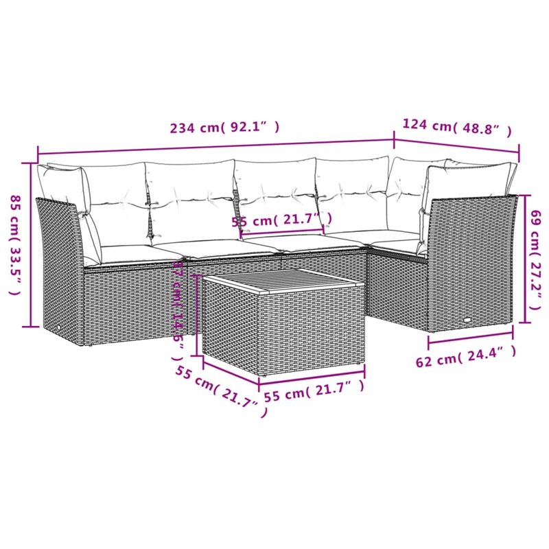 vidaXL 6 Piece Solid Acacia Wood Sofa Set in Gray/Brown