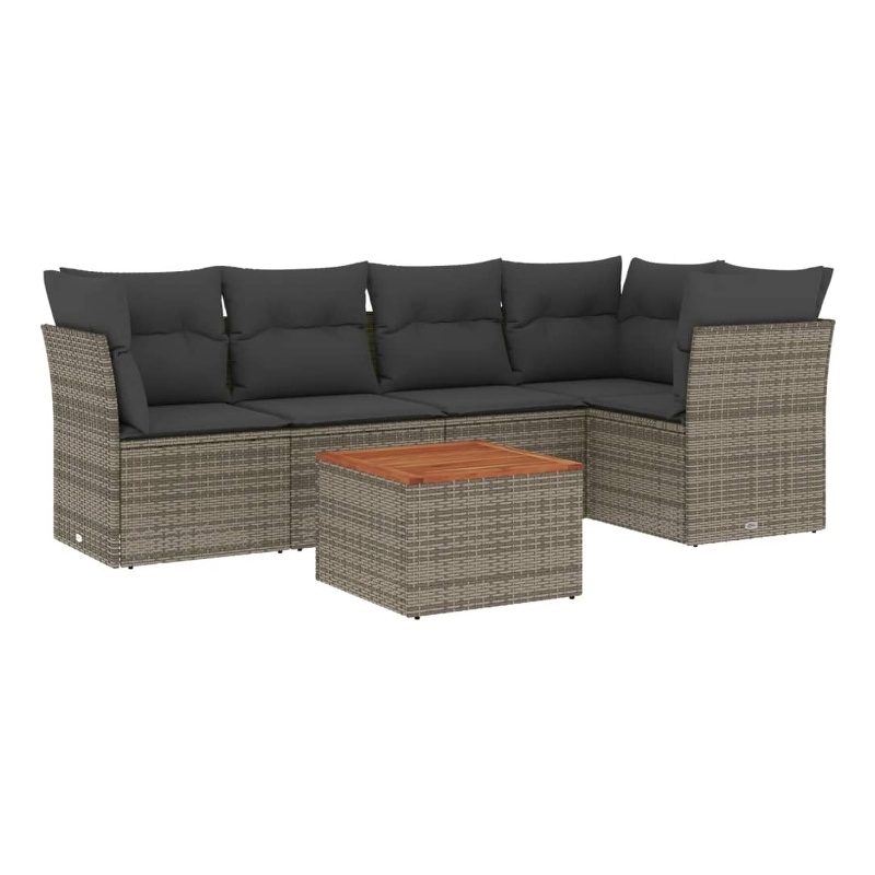 vidaXL 6 Piece Solid Acacia Wood Sofa Set in Gray/Brown