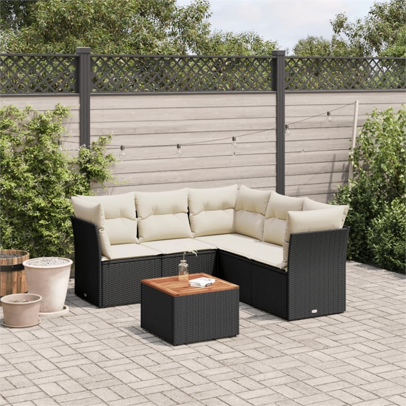 vidaXL 6 Piece Solid Acacia Wood Sofa Set in Black/White/Cream