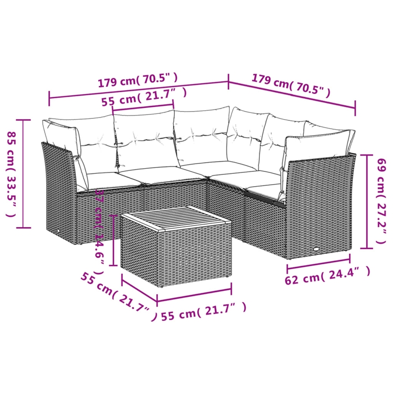 vidaXL 6 Piece Solid Acacia Wood Sofa Set in Gray/Brown