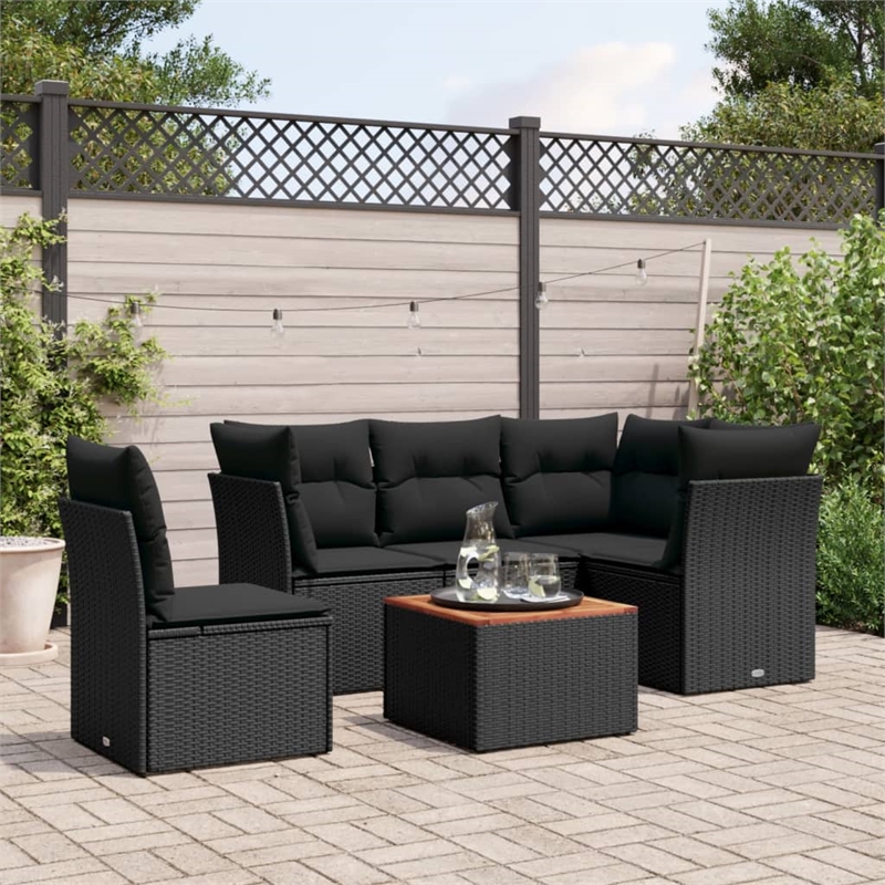 vidaXL 6 Piece Solid Acacia Wood Small Sofa Set in Black/Brown