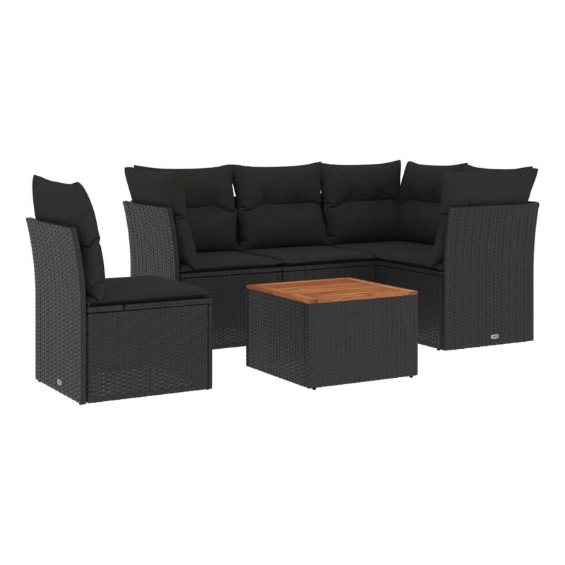 vidaXL 6 Piece Solid Acacia Wood Small Sofa Set in Black/Brown